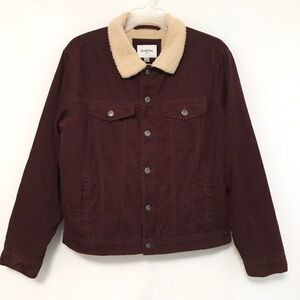 Goodfellow & Co Mens Coat Size L Maroon Corduroy Sherpa Button Trim Jacket
